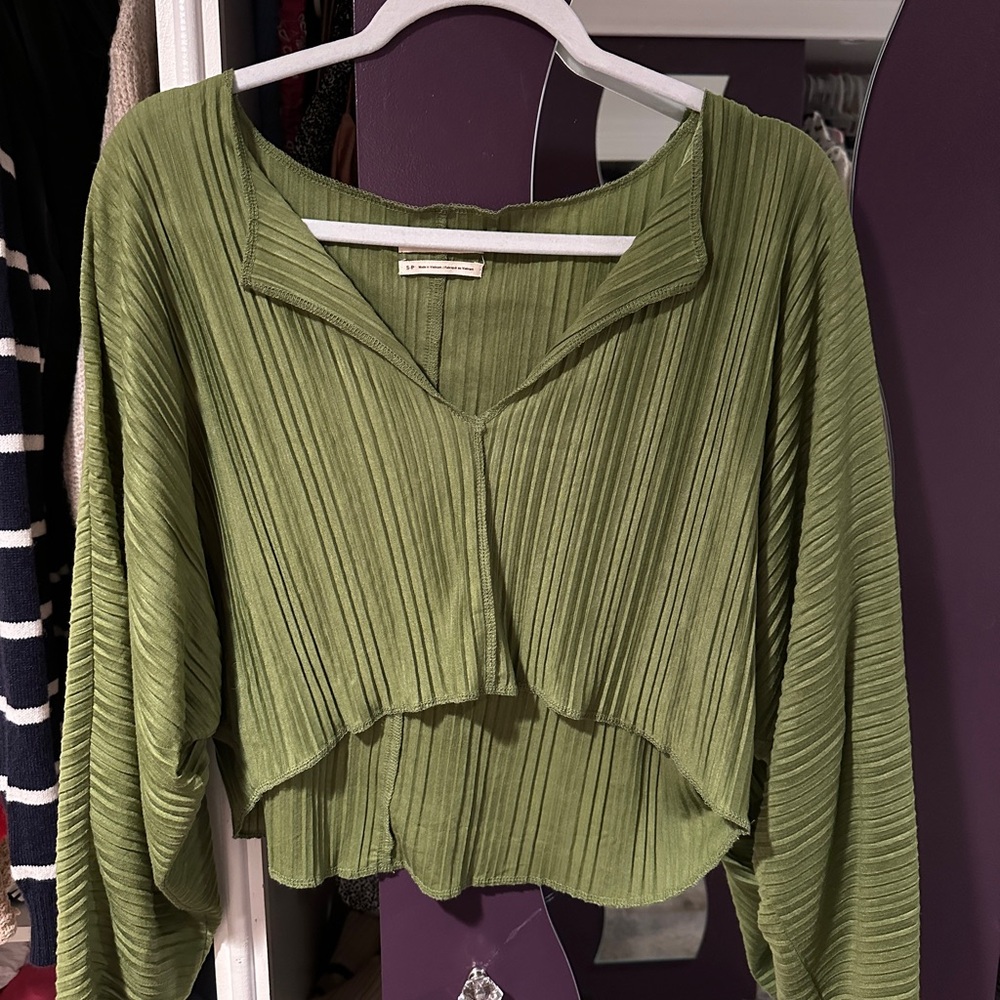 Urban Outfitters Green Ribbed Crop Blouse